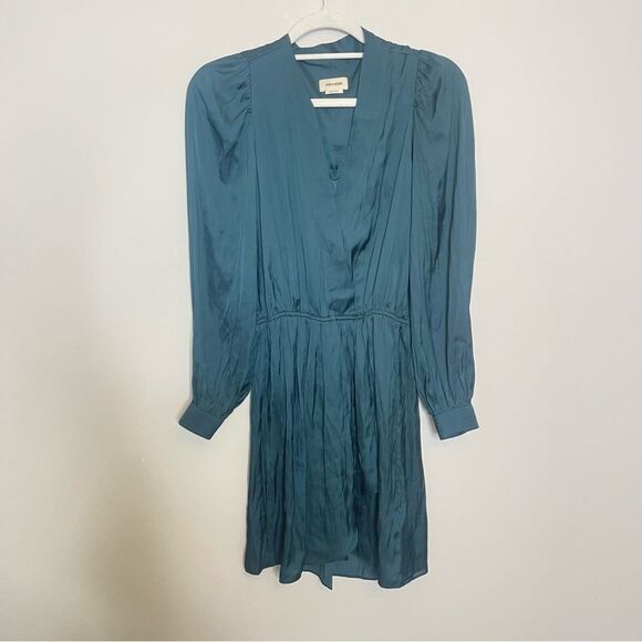 $448 Zadig & Voltaire Remember Mini Wrap Dress In Peacock NWT - Picture 2 of 7
